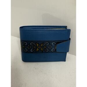Vintage Hand Tooled Leather Bi-Fold Wallet Blue Western Snap Close EUC 80’s 90’s